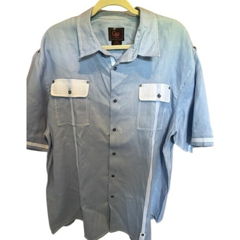 Cigar Couture Mens XXXL Light‎ Blue 100% Linen Short Sleeve Button Down Shirt